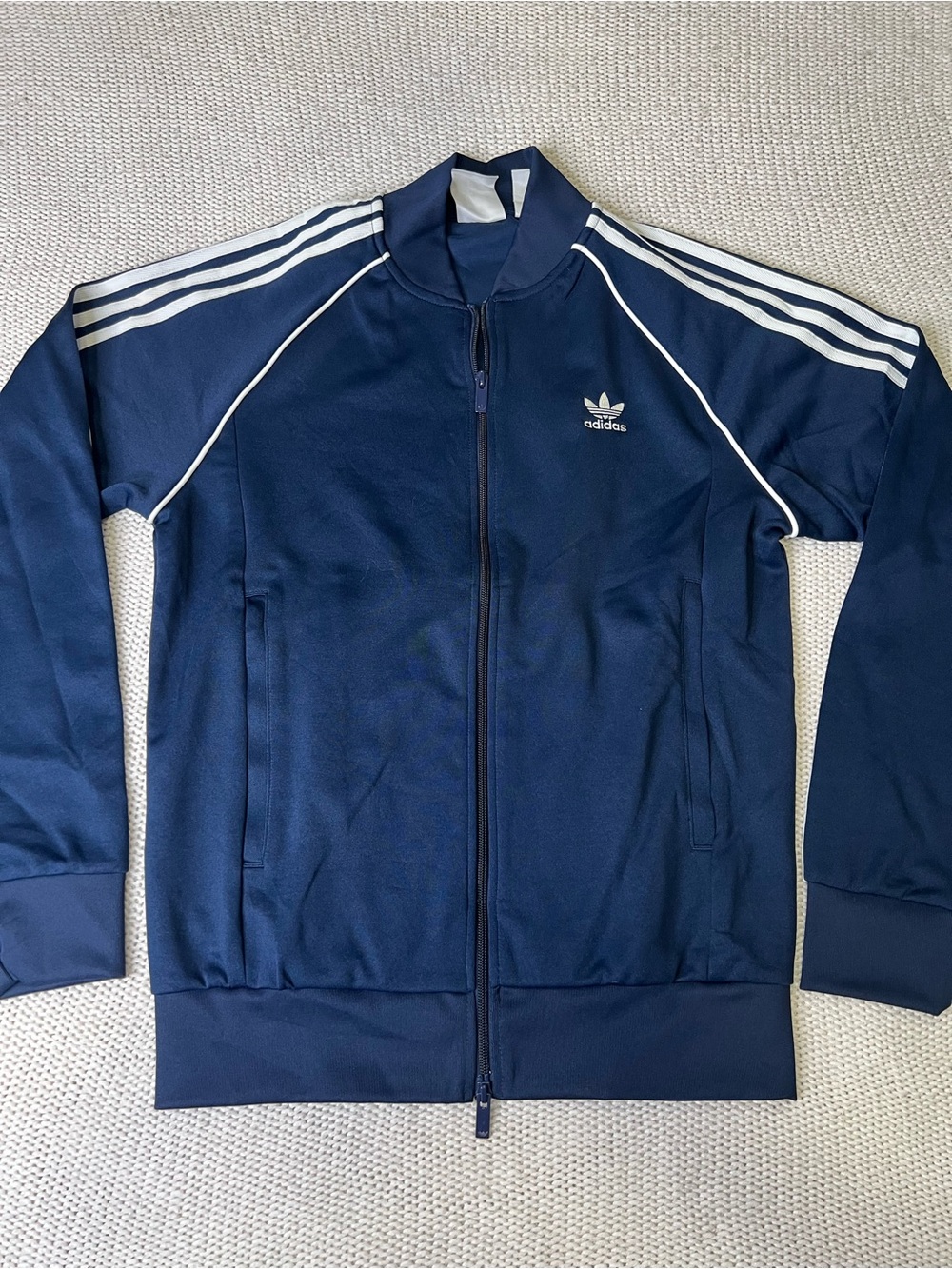 adidas Navy Blue Track Jacket with White Stripes